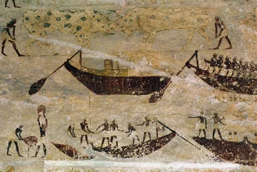 Boote flussabwärts, (Detail)